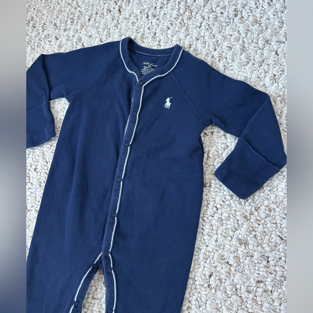 Ralph Lauren Baby Sleeper Pajamas Navy Blue Footie 6 Months Classic Preppy